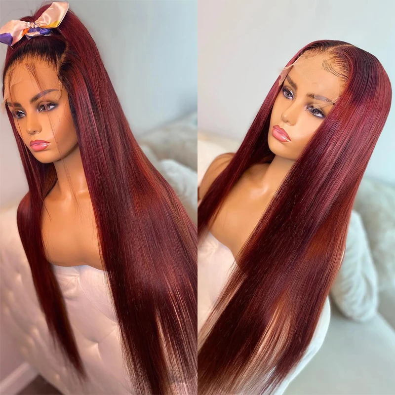 Ombre HD Lace Front Echthaar Perücken dunkelrot gefärbte Knochen gerade Echthaar Perücke leimlose Prinzessin 99j Burgund brasilia nische Perücken