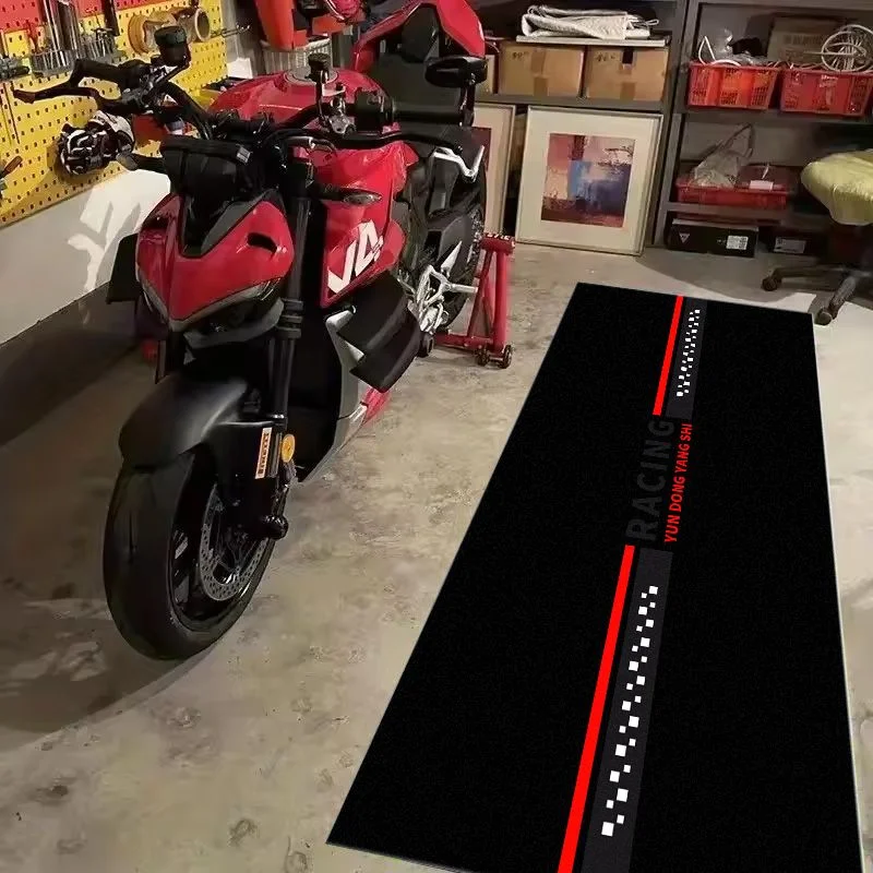 Racing Red Line Pit Mat Non Slip Oil Proof Motorbike Parking Rug For Private Garage Motorcycle Workshop Maintenance Carpet