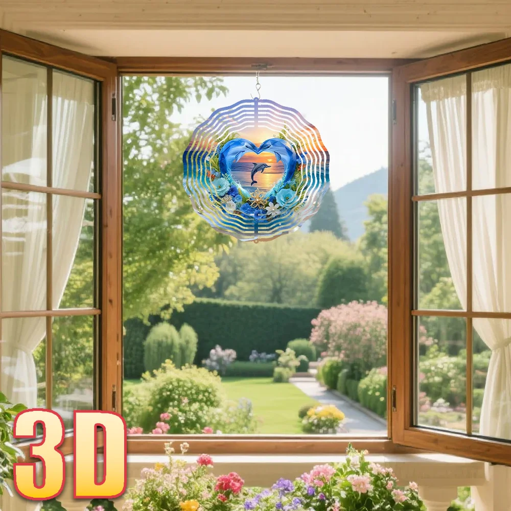 CIFbuy 3D Dolphin Ocean Heart Wind Chime 360° Spinning Hook Durable Iron Art DIY Outdoor Garden Yard Home Decor Ornament