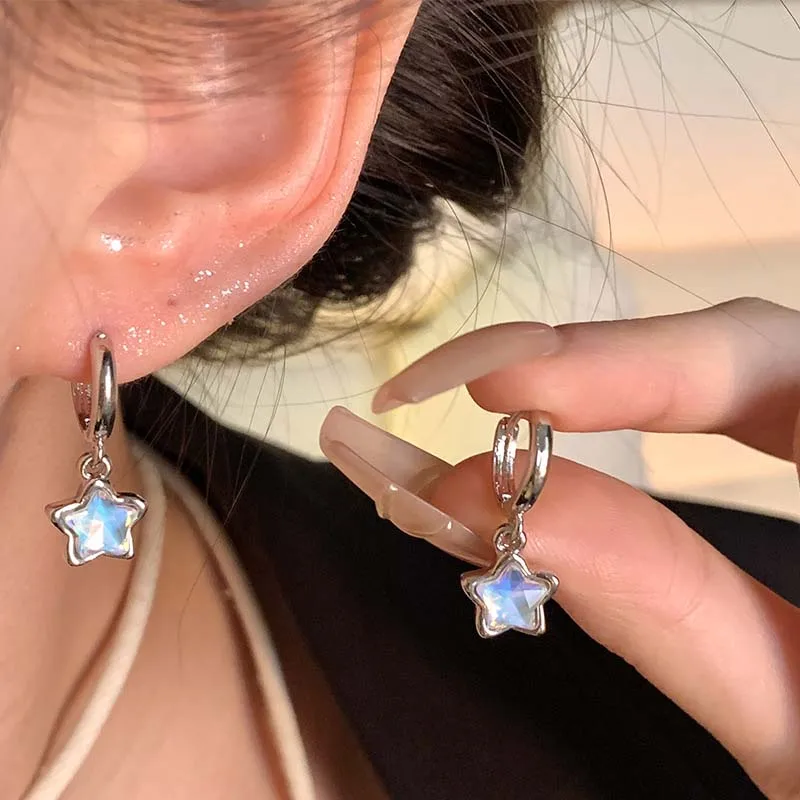 Kpop Y2K Pink Moonlight Stone Star Pendant Earrings