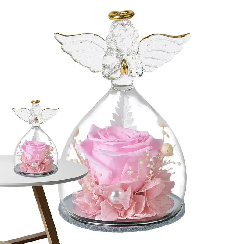 Regali per le donne Rosa conservata nell'angelo Copertura in vetro Matrimonio Fiori eterni Natale San Valentino Regali d'amore per sempre