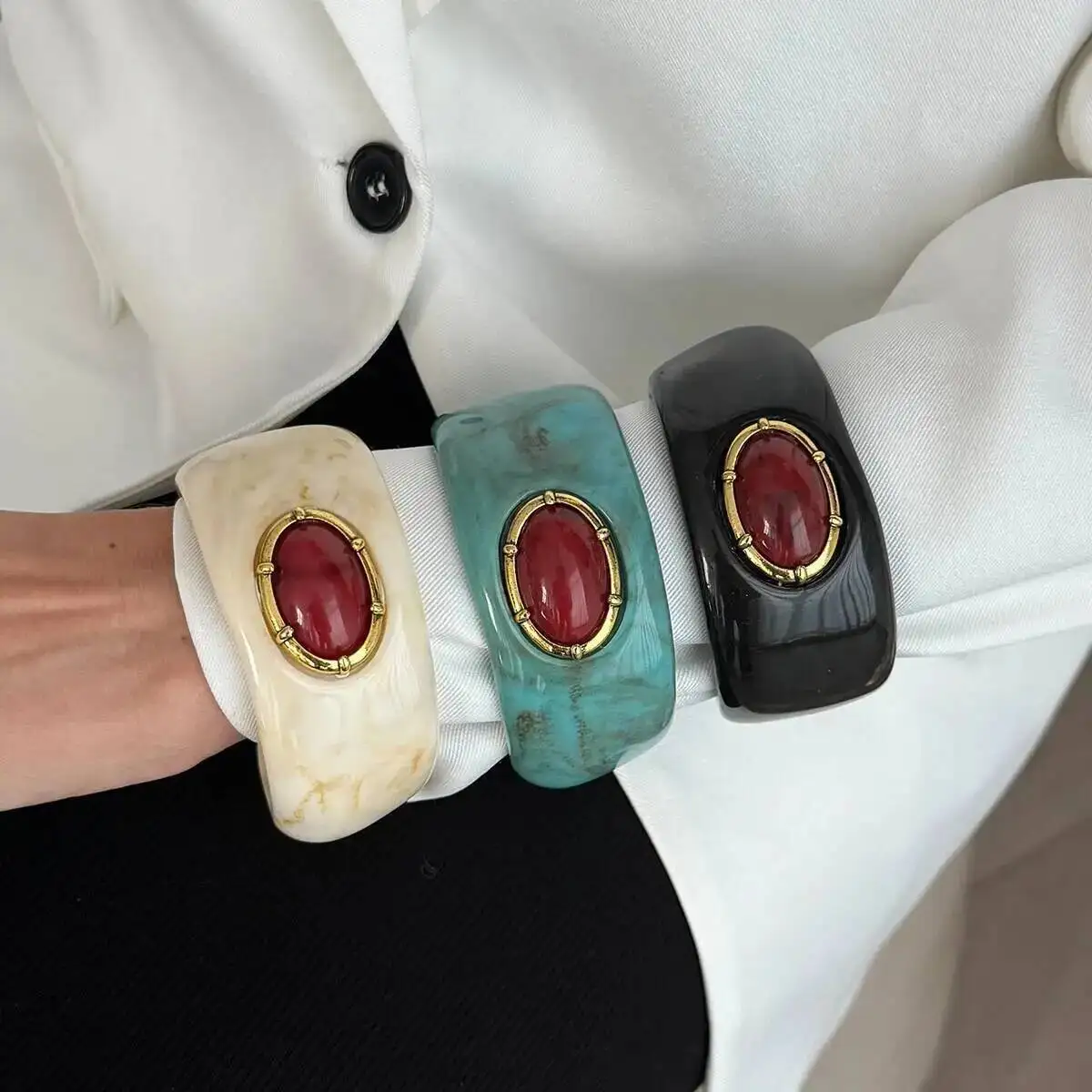 

Vintage Boho Geometric Resin Acrylic Cuff Bangle Bracelet for Women Big Wide Irregular Chunky Jewelry Accessory