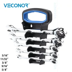 5/16,11/32,3/8,9/16,5/8 Inch Keys 5Pcs Ratchet Wrench Set Mirror Finish with Plastic Rack 72-Tooth Ratcheting