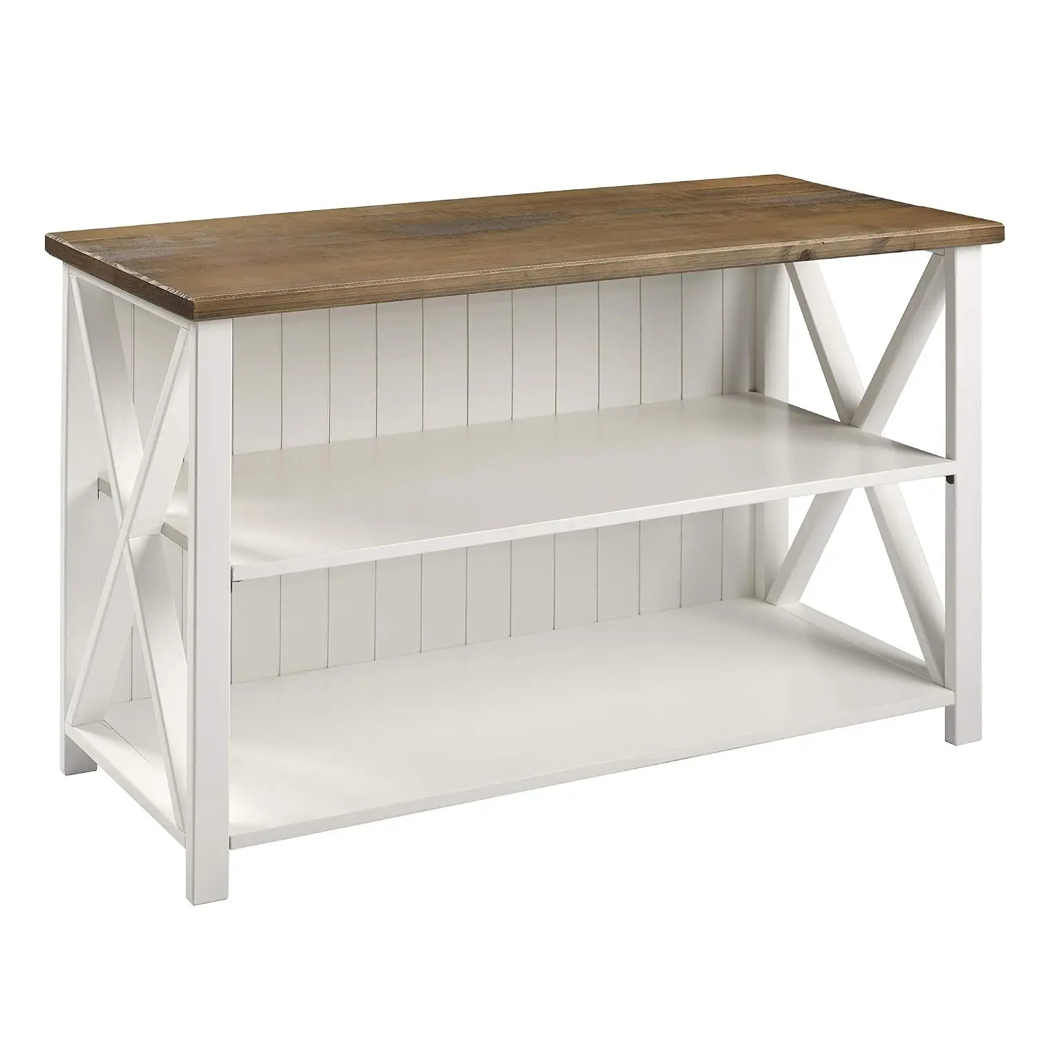 2 Tier Modern Farmhouse Wood Bookcase Bookshelf Storage Cabinet, 52 Inch White, Customized