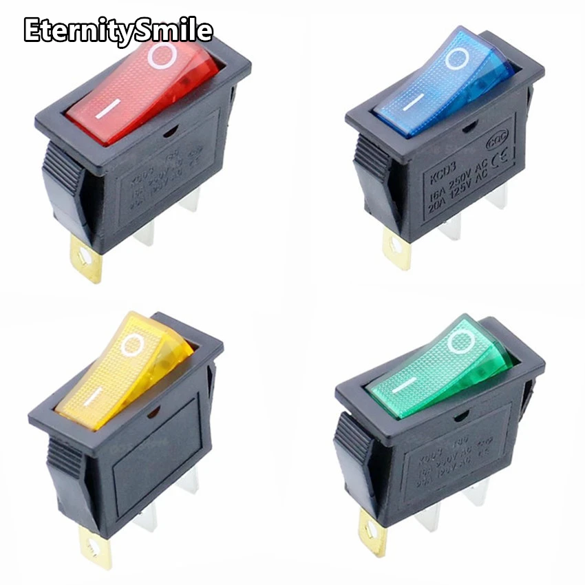 TR-012E ON-OFF 3 Pin 2 Position T125/55 1E5 SPST 20A 250VAC led red green blue yellow illuminated Rocker Switch
