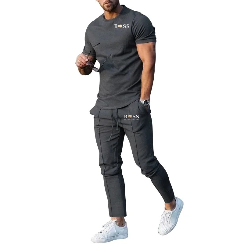 The hottest men\'s short sleeved and long pants two-piece set in 2024, casual sports spring and summer set, new design, street