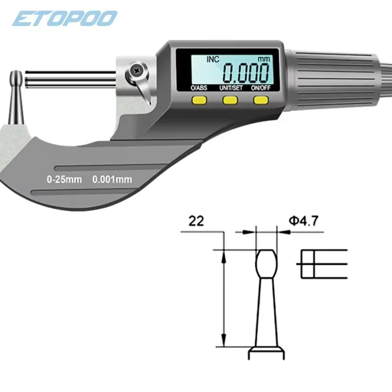 for 0-25mm 0.001mm Digital Wall Thickness Micrometer Waist Drum Type Outside Micrometer Tube Caliper Gauge for Precision