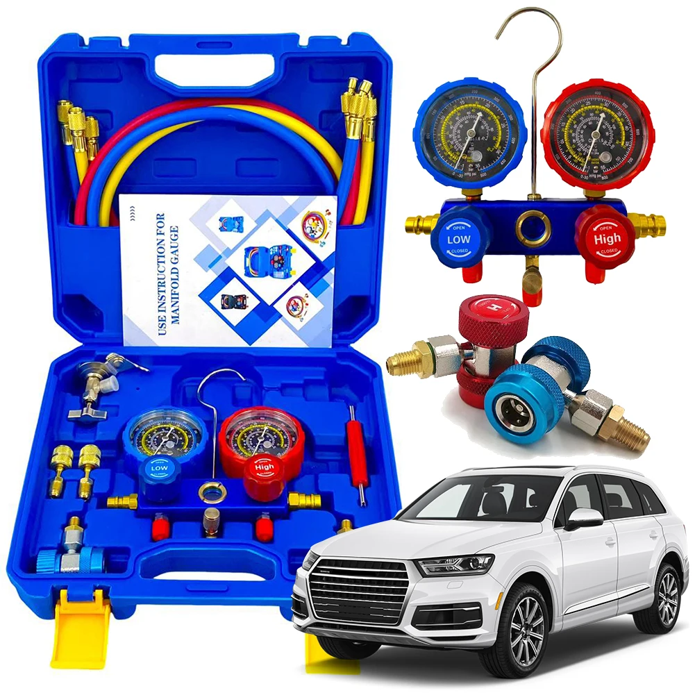 

NEW Car Air Conditioning Pressure Manifold Gauge Hose Kit R134A/R22/R410/R404 Refrigerant Pressure Gauge Set Storage Box