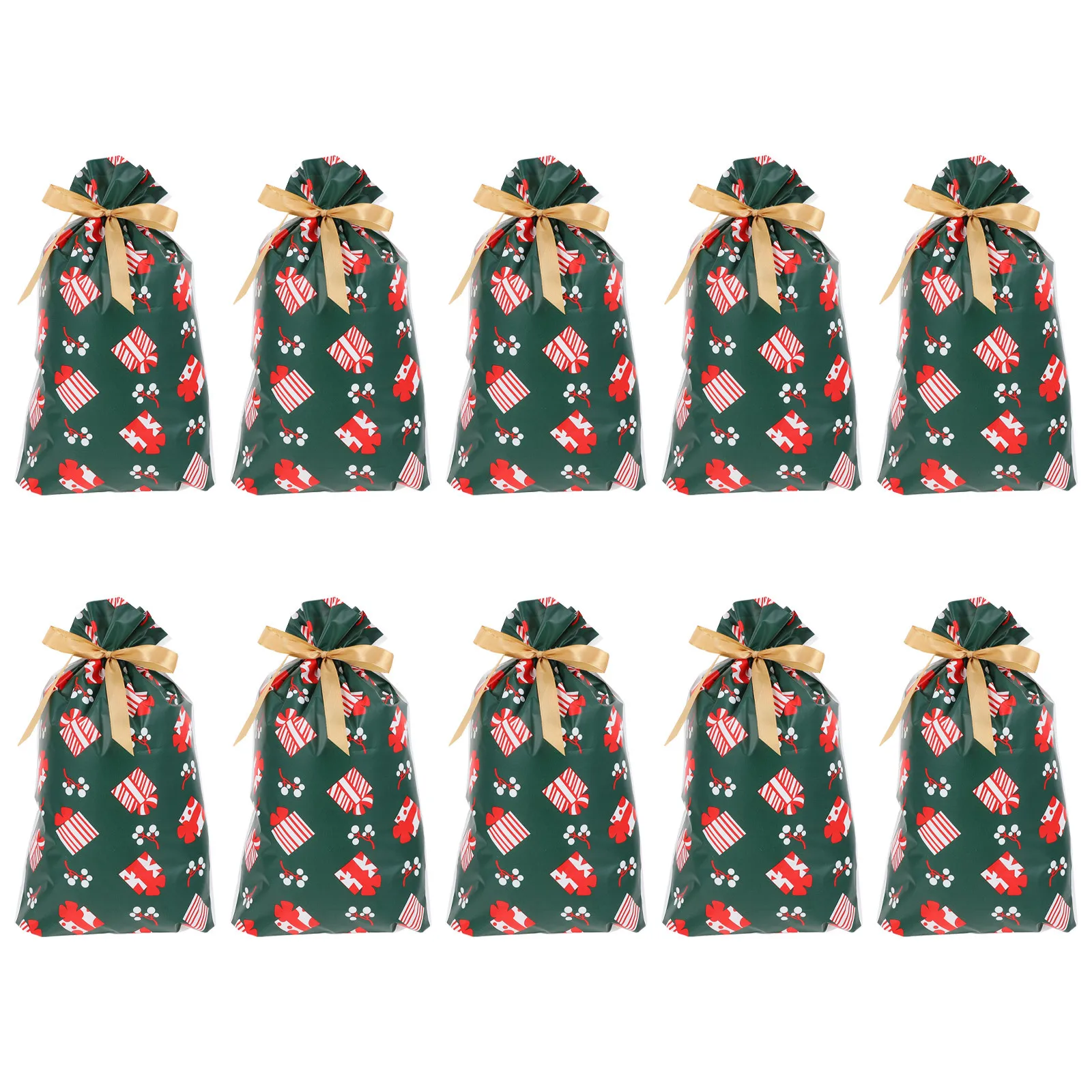 

10Pcs Xmas Ribbon Drawstring Bags Christmas Candy Gift Pouches Small Party Sweets Packing Bags Christmas Gift Pouches