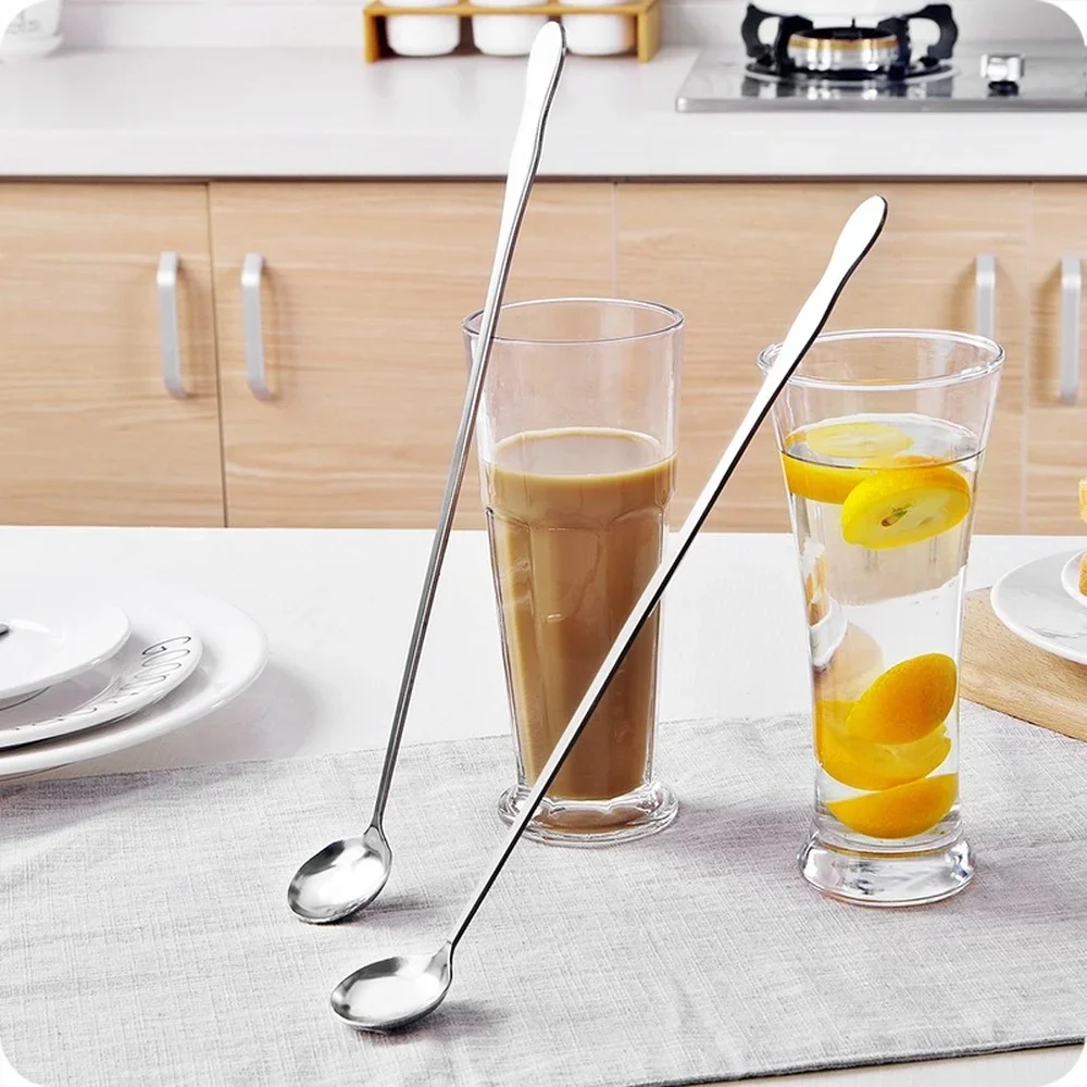 Stainless Steel Long Handled Mixing Spoon Coffee Ice Cream Dessert Tea Spoon Cutlery For Kitchen Bar Kitchen Accessories