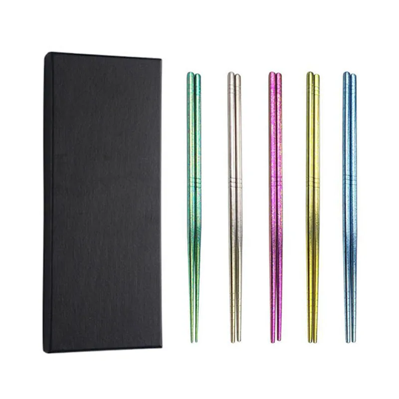 

5 Pcs 23cm Pure Titanium Chopsticks With Gift Case 5 Color Luxury Family Tableware Set For Home Resturant Christmas New Year