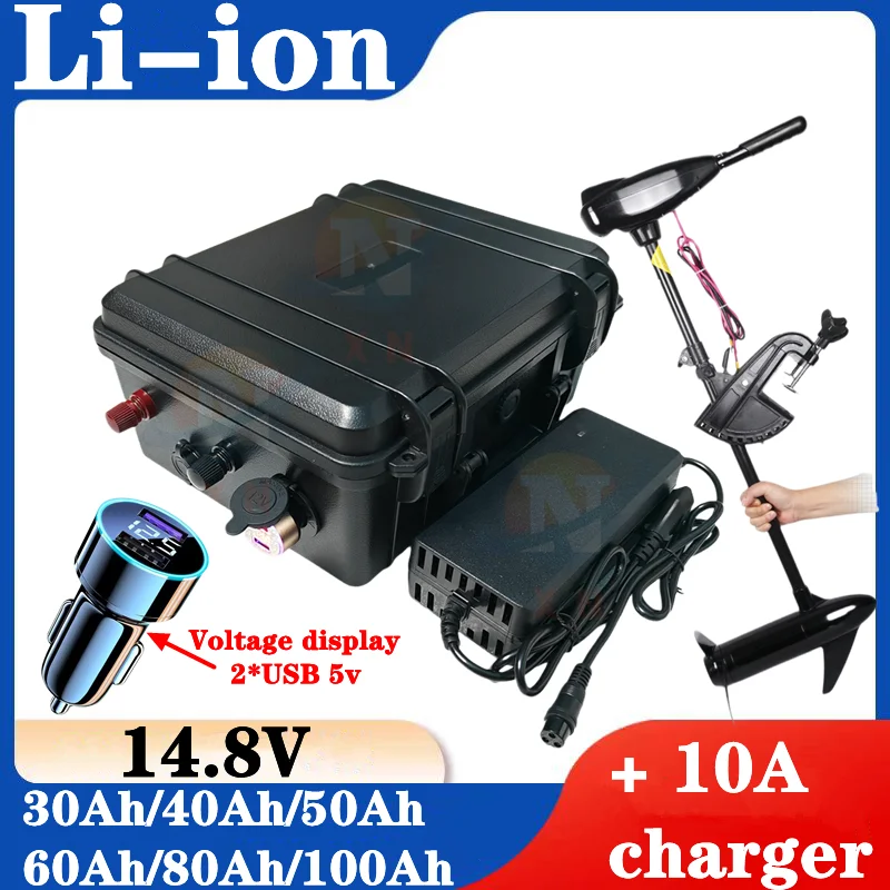 14.8V 100Ah 80Ah 60Ah 50Ah 40Ah 30Ah li ion battery no 12v 80Ah 100Ah for fish boat golf trolly lamp light +charger