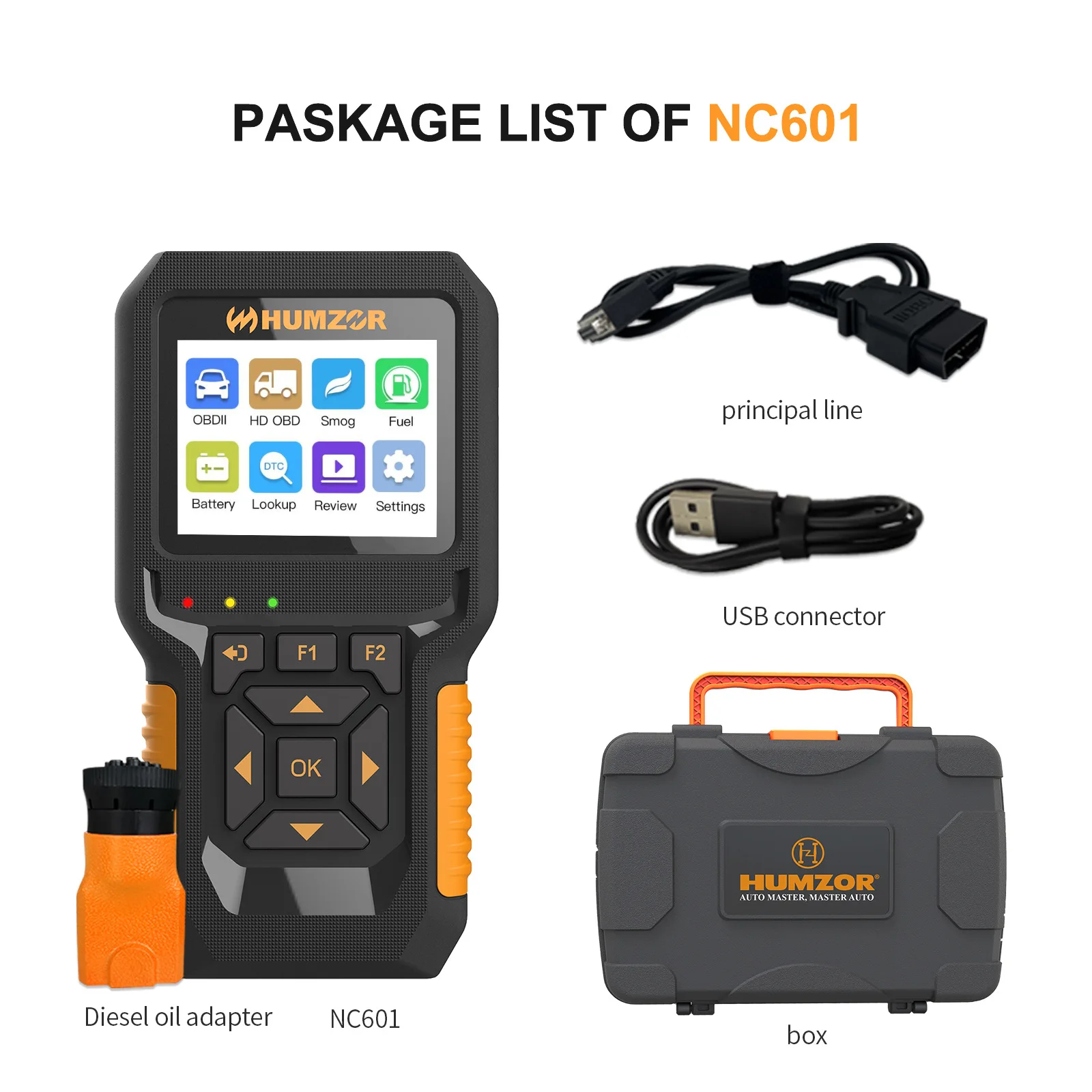 Car Diagnostic For HUMZOR NC601 12V/24V Diesel Petrol Engine Code Reader  I/M Readiness, Smog Check, Fuel Analysis, Battery Test