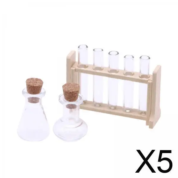 

5 миниатюрных стеклянных пробирок для научных экспериментов в кукольном домике