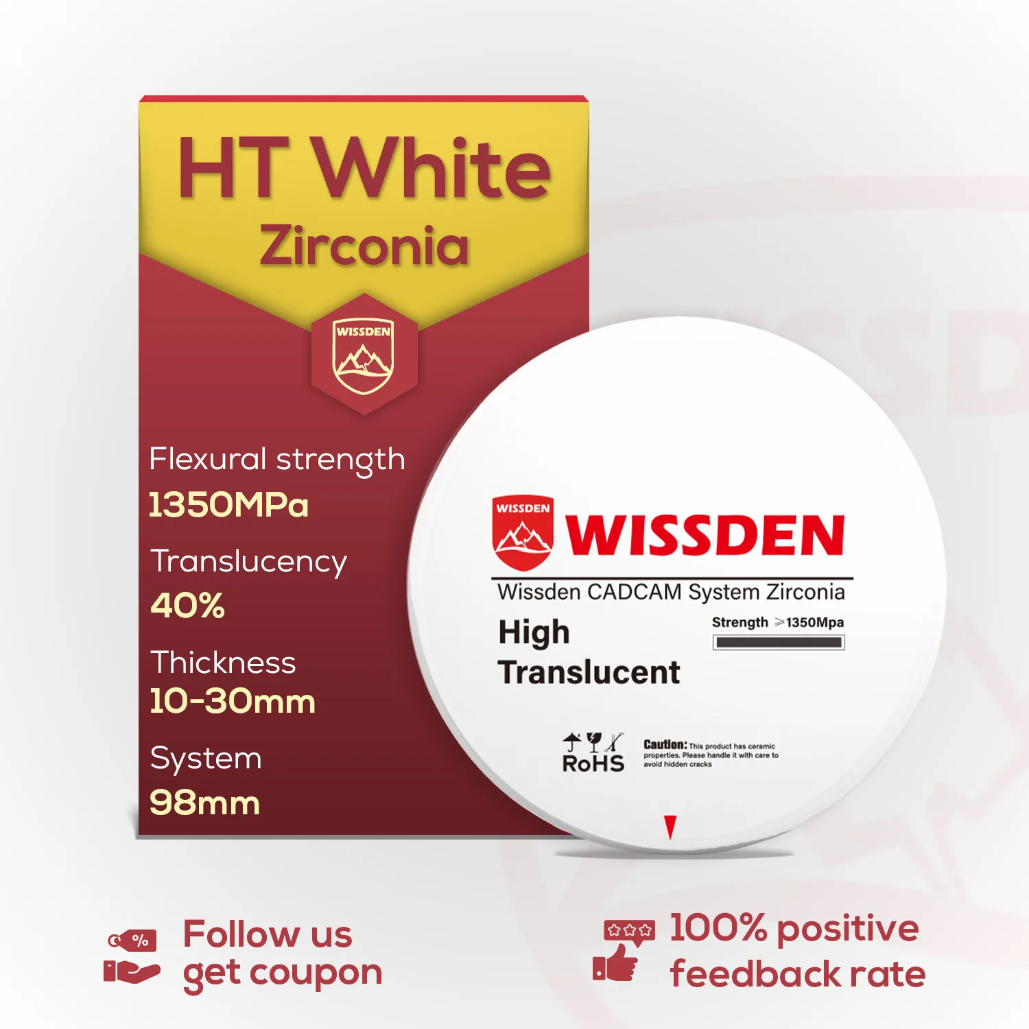 

618-Wissden CAD/CAM High Translucent HT White Zirconia 98/95/71 10-30mm Dental Lab Material Sintering Furnace Zirconia