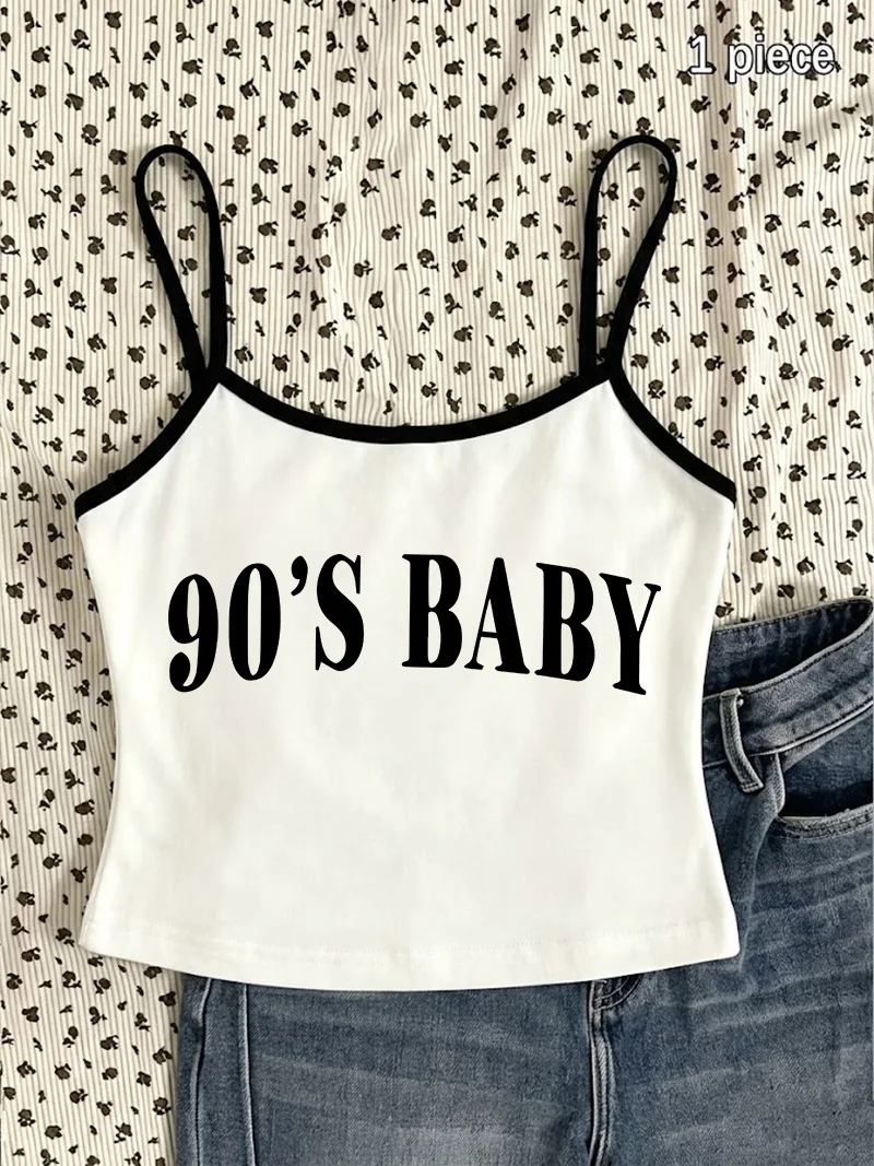 Y2k 90s Chic Girls Letter Print Retro Streetwear Camisole Top Casual Crop Top Vest 90s Women'S Tank Top Clothes Fashion