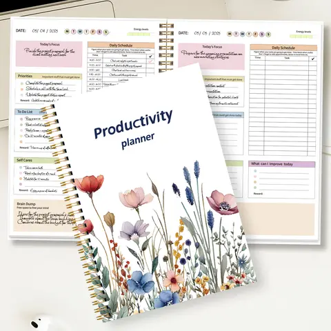 Planificador de productividad B5, organizador diario y semanal con prioridades, lista de tareas pendientes, horario, diario de portada floral para gestión del tiempo