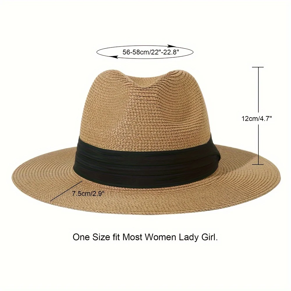 Womens Straw Fedora Beach Sun Hat, Packable Wide Brim Panama Hat For Women Summer Hat Bucket hat Straw hat women Straw hat