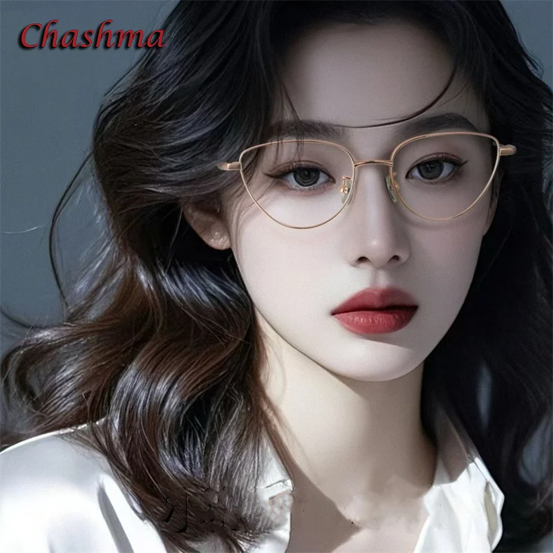 

Chashma Prescription Glasses Frame Cat Eye Titanium Gafas Women Fashion Design Ultra Light Spectacle for Reading Female