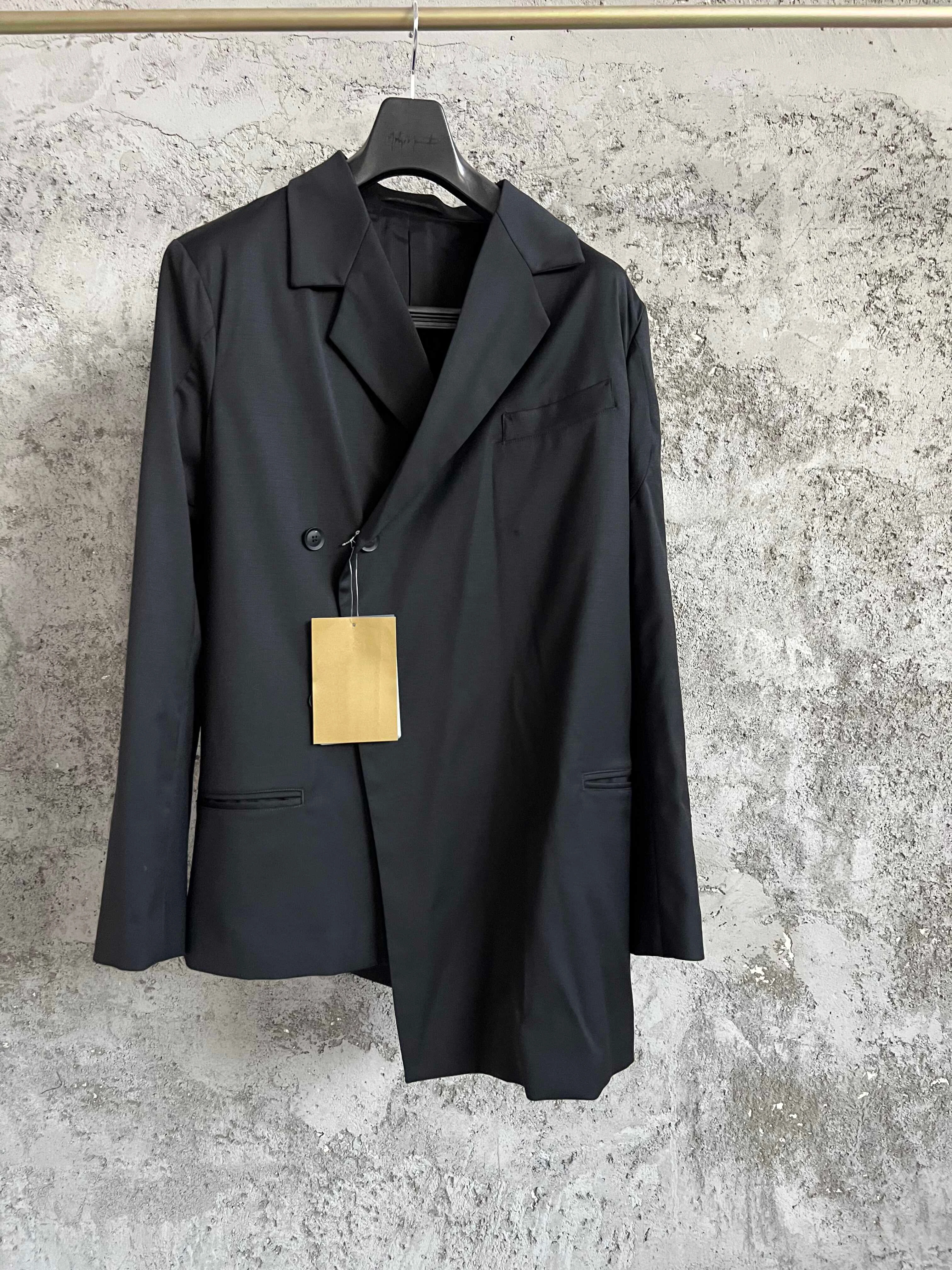 TOP-YAMAMOTO Japanese original classic laid-back style asymmetrical casual wool jacket suit for men, dark and stylish