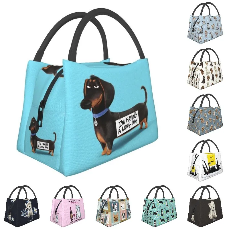 

Dachshund Dog Thermal Insulated Lunch Bags Women Sausage Wiener Badger Portable Lunch Container for Work Travel Meal Food Box