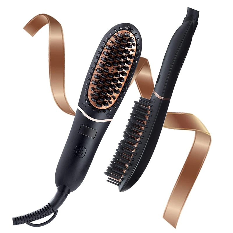 Professional LED Display Negative Ion Hair Straightener Brush Multi-functional Hair Curling Styler Comb