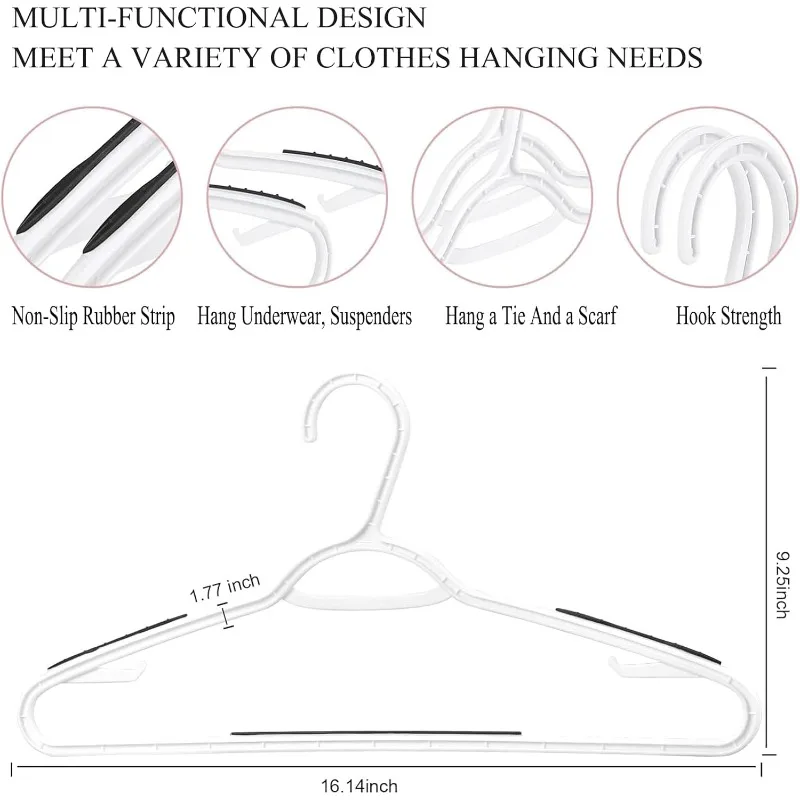 Plastic Hangers 50 Pack - Non Slip Clothes Hangers,Holds up to 18 lbs, Slim Space Saving Hangers for Suit,Dress