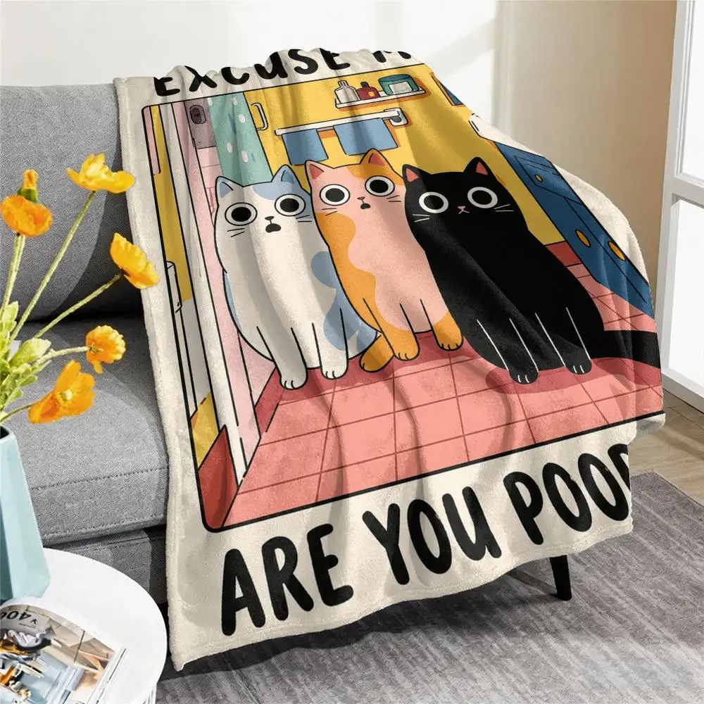 Are You Pooping Cat Throw Blanket Soft Flannel Throw Lightweight Summer Home Nap for Office Travel Sofa Bed