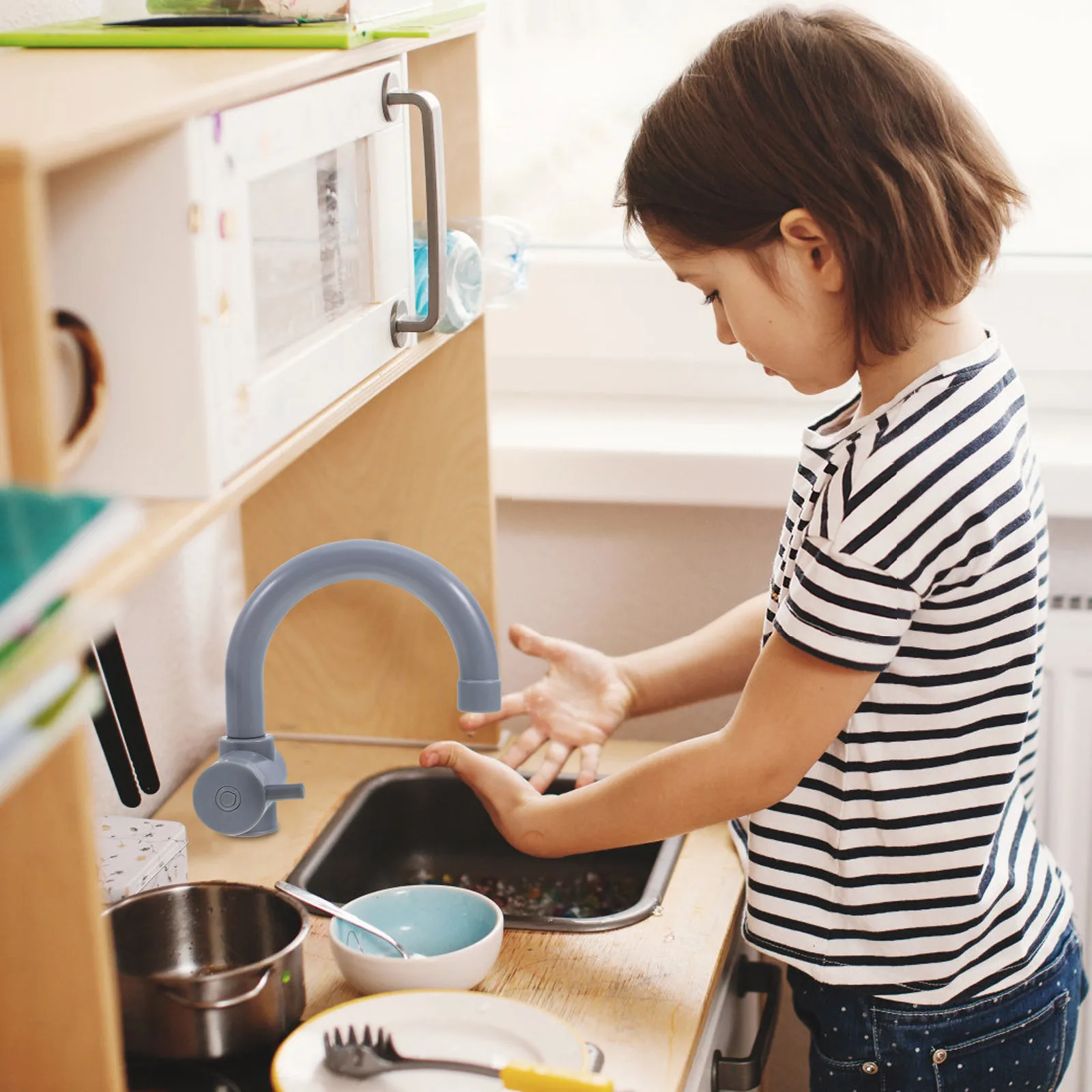 2 pçs crianças fingir jogar brinquedo: simulação realista torneira de água para crianças role play acessórios de cozinha plástico resistente falso