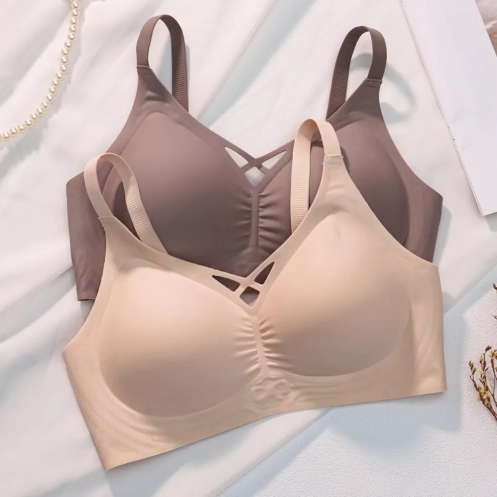 

Comfortable Push-up Seamless Brassiere Shockproof Close-fitting Wireless Deep V Bra Lingerie Intimates Underwear for Women Girls