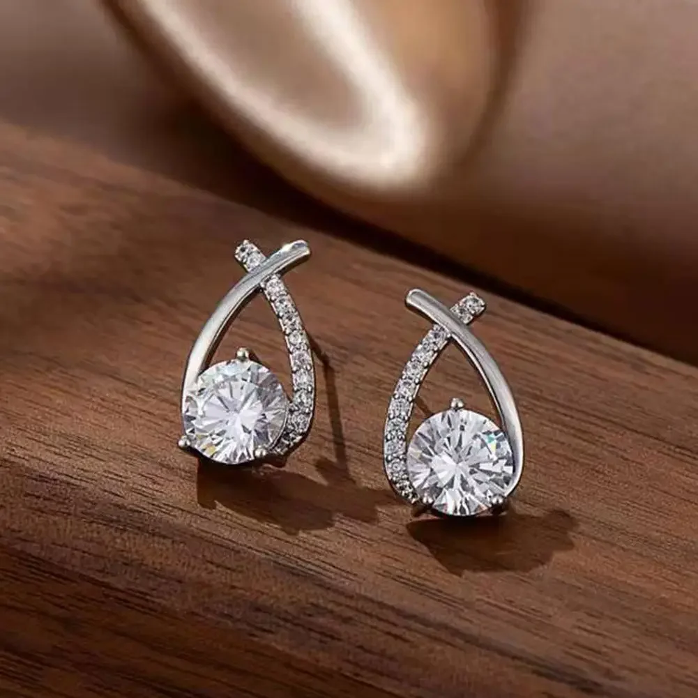 

Fashion Cross Stud Earrings For Women Girls Korean Style Elegant Crystal Jewelry Ear Rings Fishtail Lady Earrings Gifts