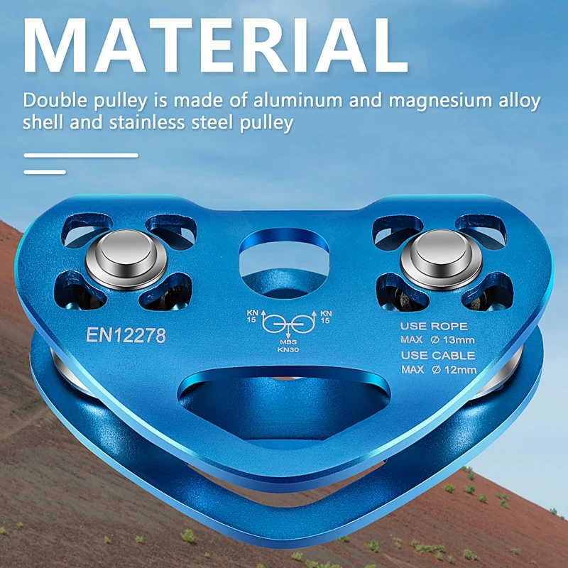 شكل قلب تسلق بكرة مزدوجة الصلب كابل حبل 13 مللي متر جهاز التسلق عالية السرعة Zipline عربة 24KN-AA85 #5