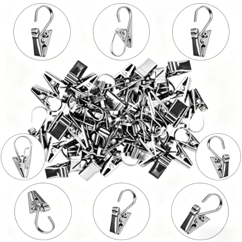 10/20PCS Stainless Steel Curtain Clip Hooks Heavy Duty Hanging Clips for Window Shower Drapes Home Decoration Accessories