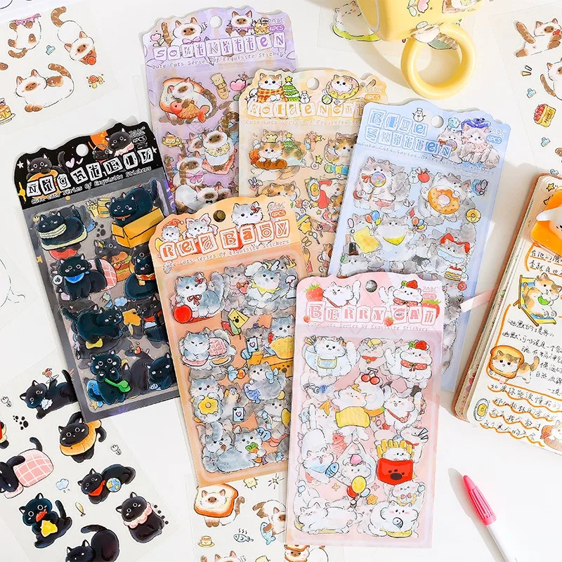 

Adorable Kawaii Kitty Waterproof PET Sticker Set, Children’s Cross-Border Craft for Journals & Hand Account Decor