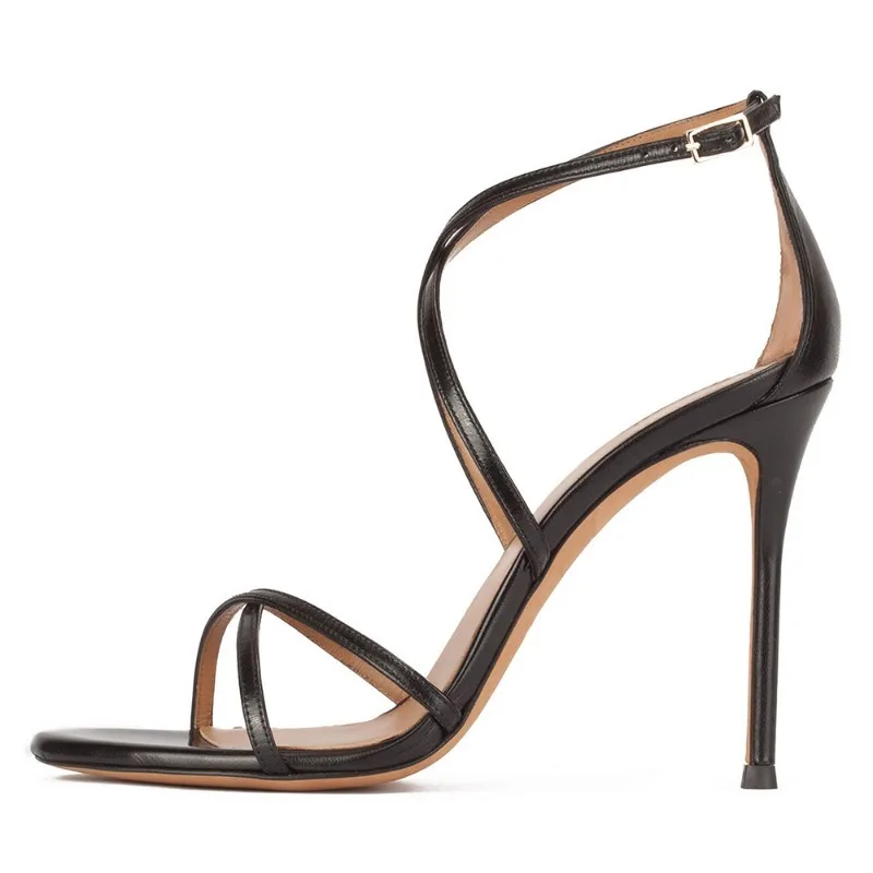 Summer European American Women High Heel Sandals Plus Size Round Toe Strappy Elegant Evening Party Dress Footwear For Ladies