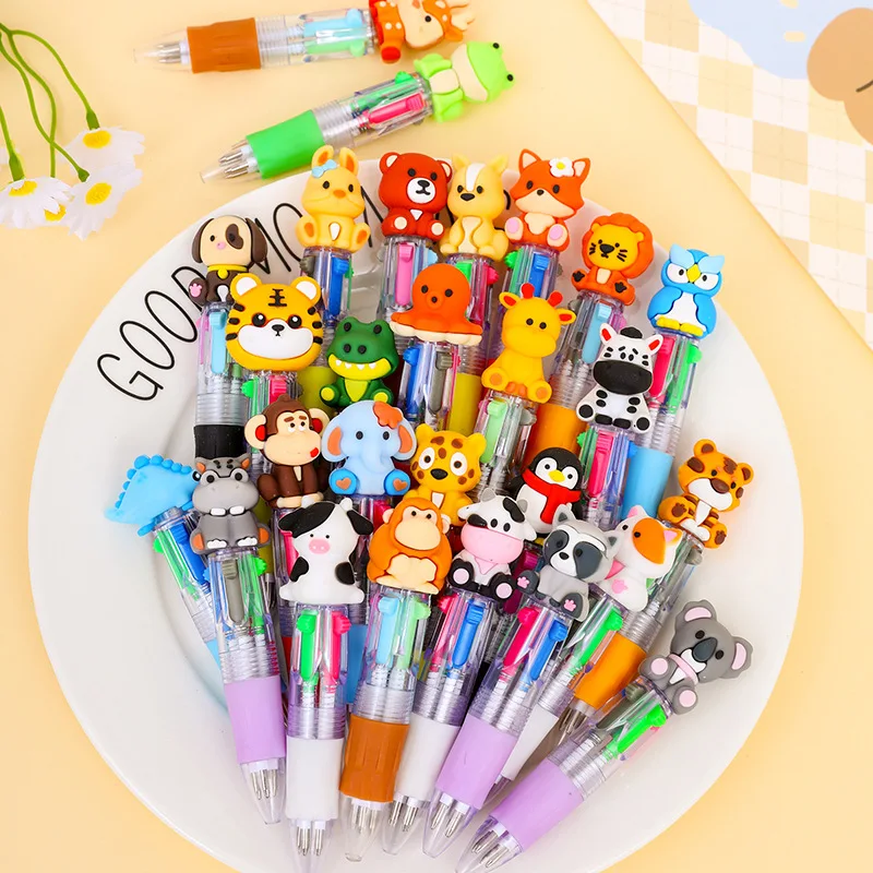 

40Pcs /Lot Kawaii Cartoon Animal 4-Color Ballpoint Pens Cute Mini Multicolor Pens Stationery for Kids Students School Gifts