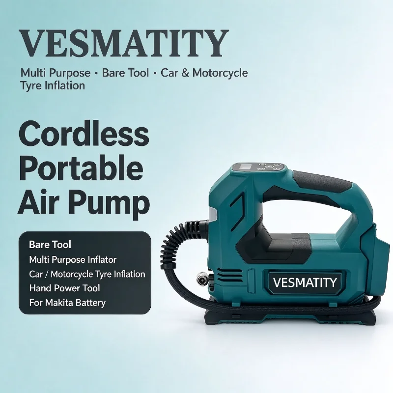 Cordless Portable Air Pump Bare Tool Multi Purpose Inflator for Car Motorcycle Tyre Inflation Hand Power Tool For Makita Battery