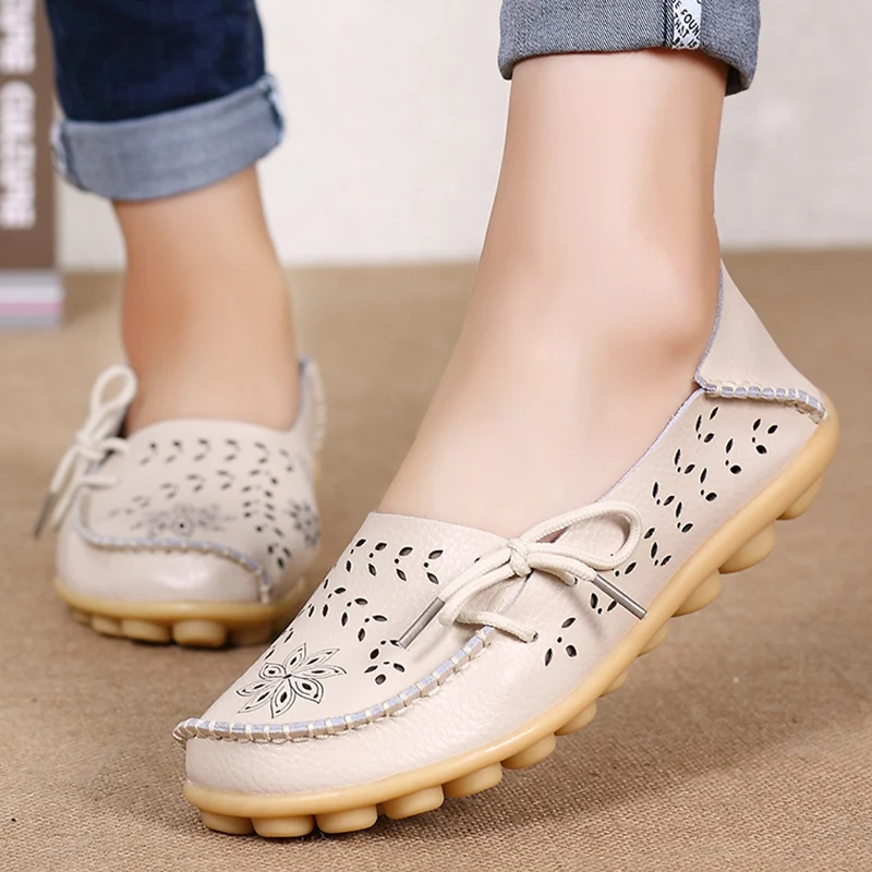 Women\'s Shoes Fashion Women Flats Genuine Leather Loafers Women\'s Moccasins Flats Ladies Shoes Female Slip On Ballet Flat Shoes