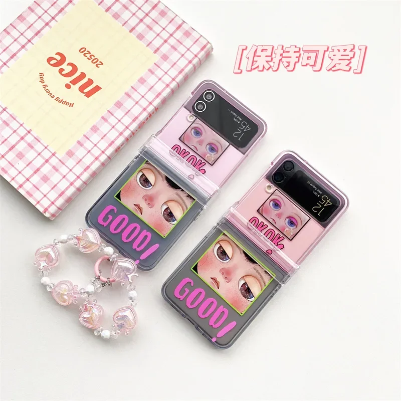 삼성 갤럭시 Z 플립 6 5 4 3 용 귀여운 소녀 휴대폰 케이스, 보호 후면 커버, ZFlip4 ZFlip5 ZFlip6 케이스 쉘