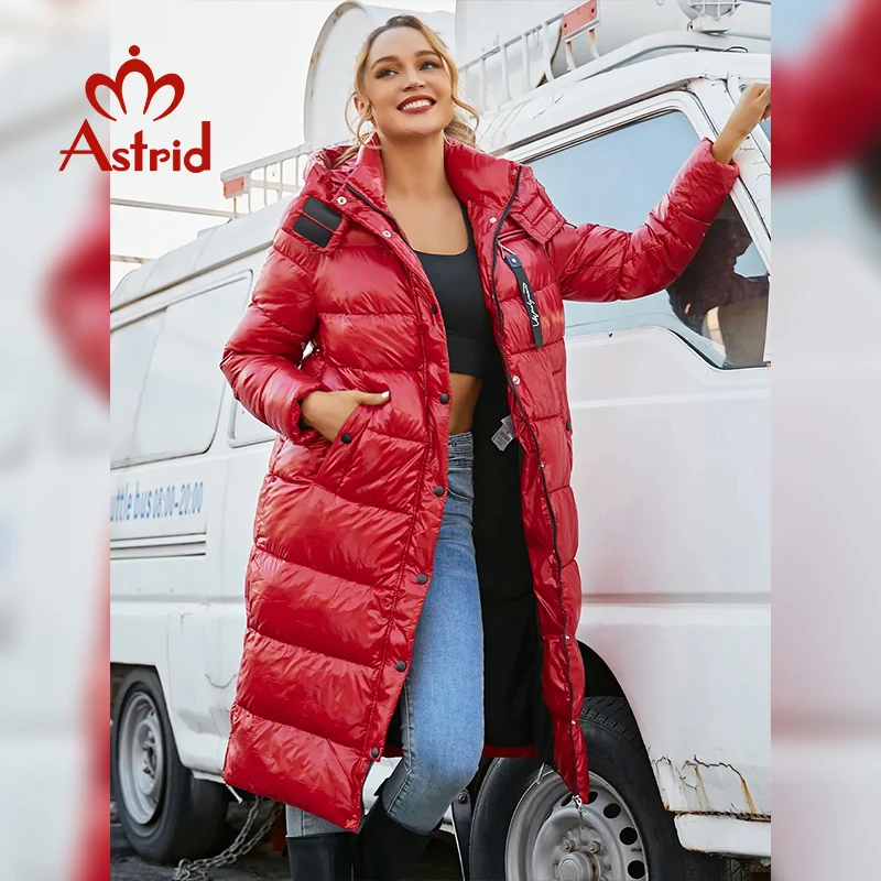 

Astrid 2023 New Winter Women's coat women long warm parka Bright fabric fashion Jacket hooded Oversize female clothing 9510