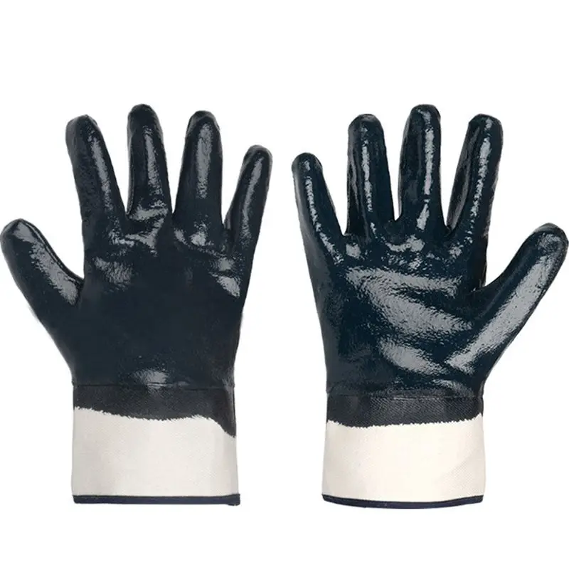 1 Pair Safety Work Gloves, Gardening Gloves, Nitrile Palm Coated, Dipping Gloves with Canvas Cuffs, Slip Resistant All Purpose