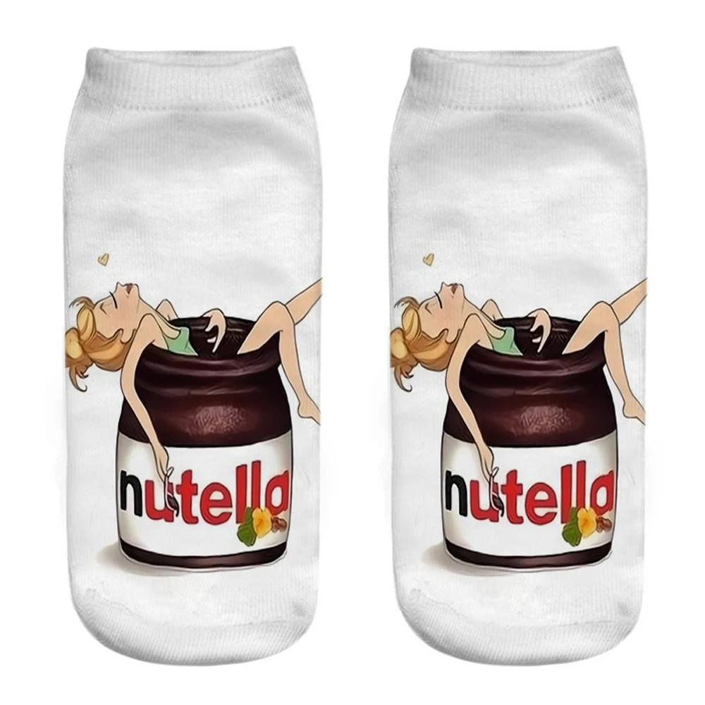 Nieuwe 3d Print Grappige Leuke Cartoon Foods Nutella Unisex Korte Sokken Creatieve Kleurrijke Meerdere Lage Enkelsokken Voor Vrouwen