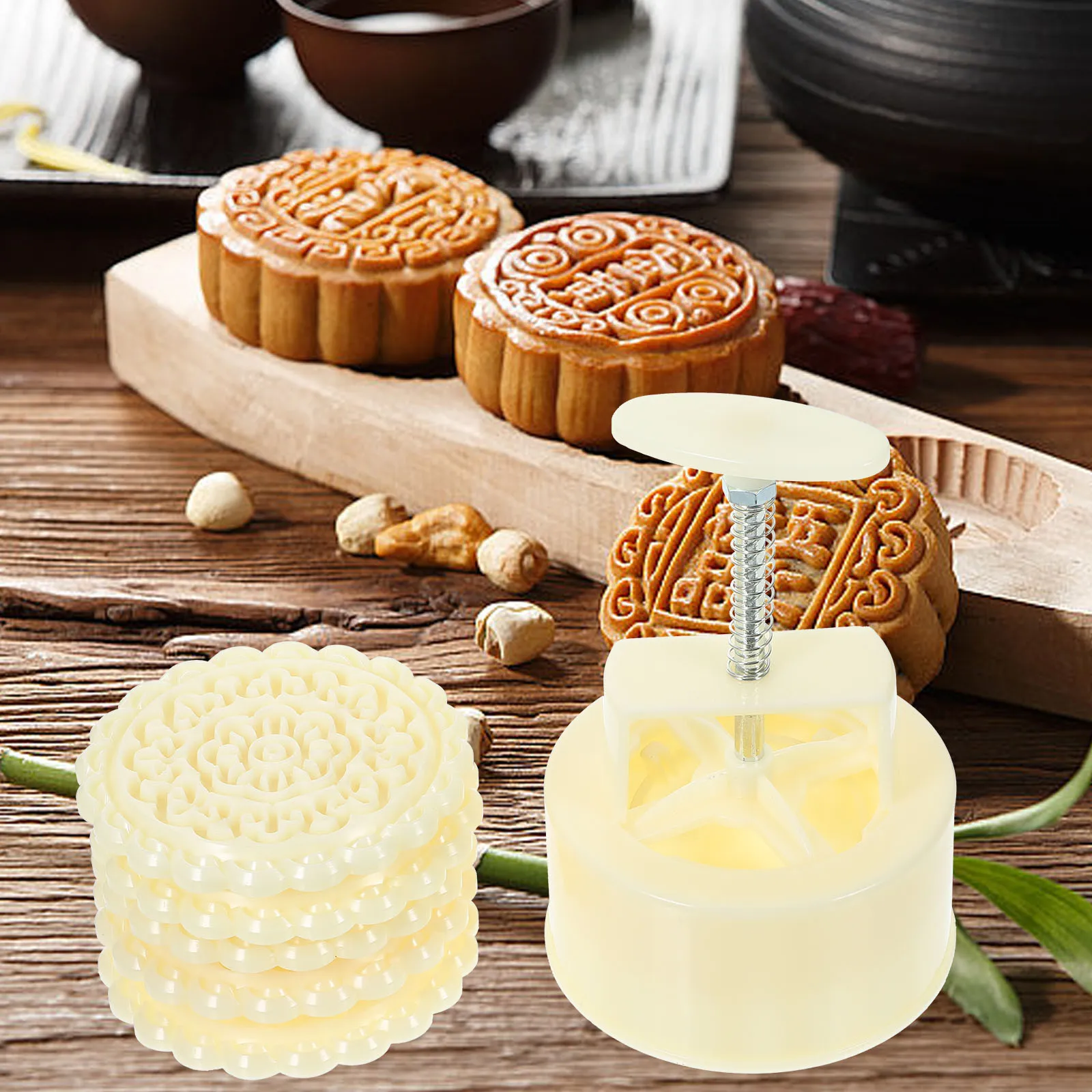 

1 set Mung Bean Reusable Plastic Moon Cookie Chocolate Kitchen Baking Tool Flower Shape Stamps Easy