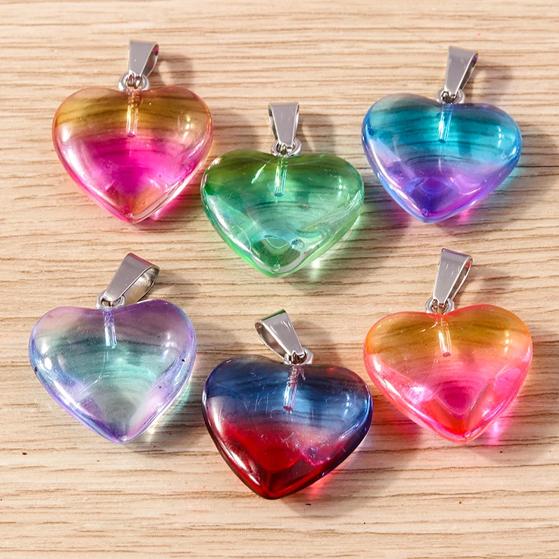 5 Stück 20 x 30 mm Mix süße bunte Liebes-Herz-Charms-Anhänger für Schmuckherstellung, Tropfen-Ohrringe, Halsketten, DIY-Bastelzubehör – Detail 4