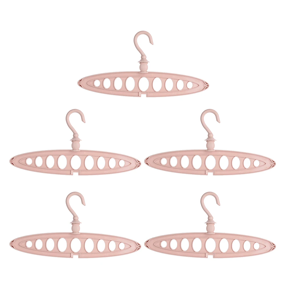 

5pcs Pink Clothes Racks Laundry Hanger Rotatable Folding Storage PP Material Drying Rack Wardrobe Space Saver