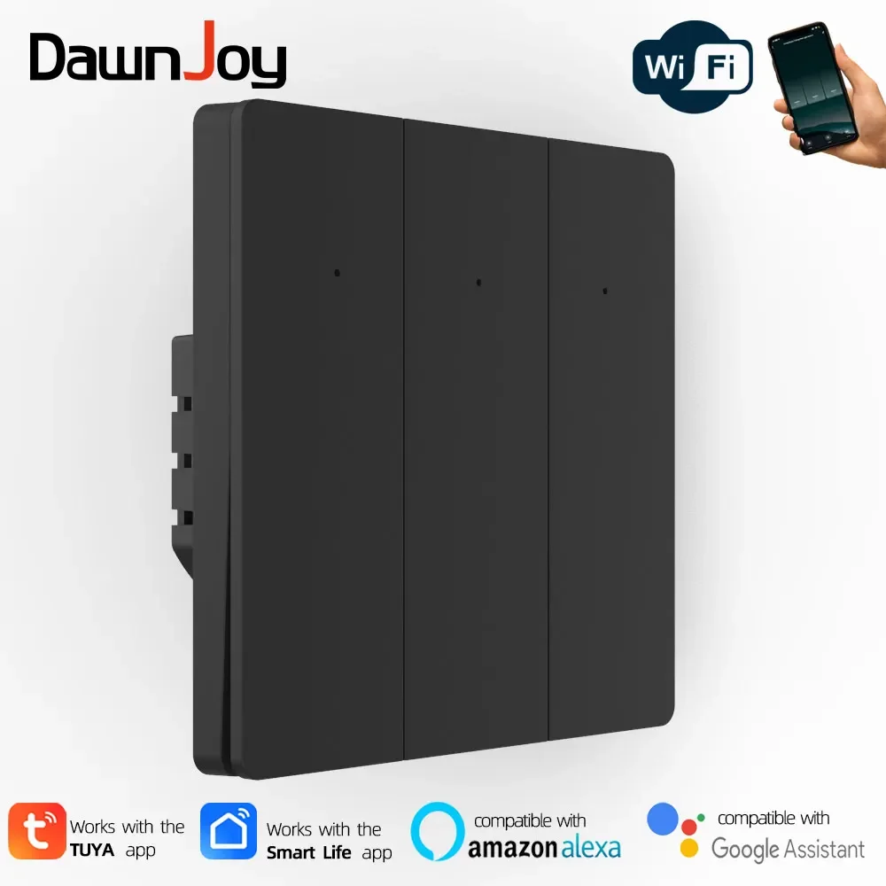 

Dawnjoy smart light wifi smart switch 86EU 3-Gang neutral black micro switch app voice control tuya smartlife googlehome alexa
