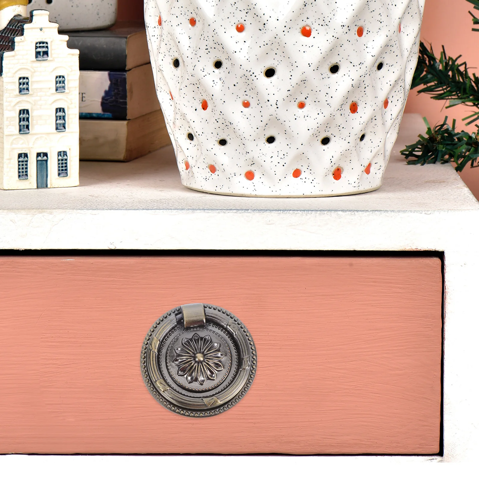 

6pcs European Retro Cabinet Handles Vintage Dresser Knobs Metal Drawer Pulls Single Hole Round Design Zinc Alloy for Kitchen