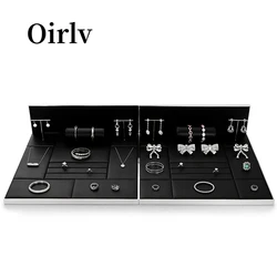 Oirlv Jewelry Display Tray Black Leather Ring Earrings Bracelet Necklace Bangle Jewelry Display Tray Squares Jewelry Display Set