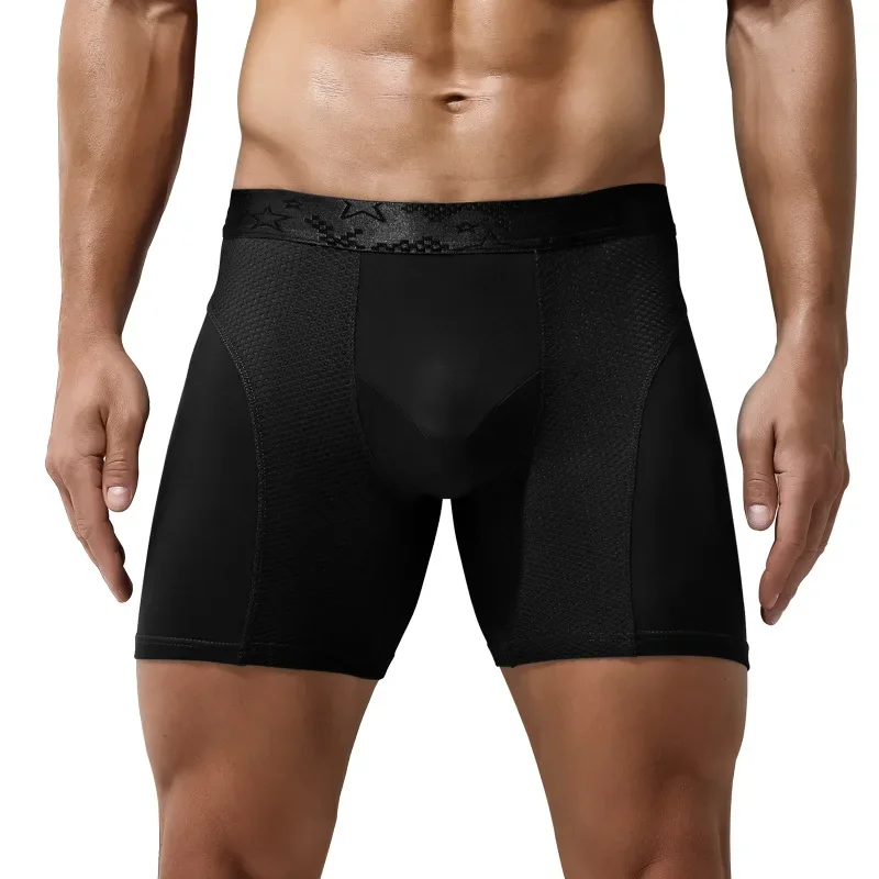 Men's Long Boxer Underwear Man U Convex Mesh Breathable Panties Extended Wear-Resistant Legs Men Boxershorts Plus Size 6XL