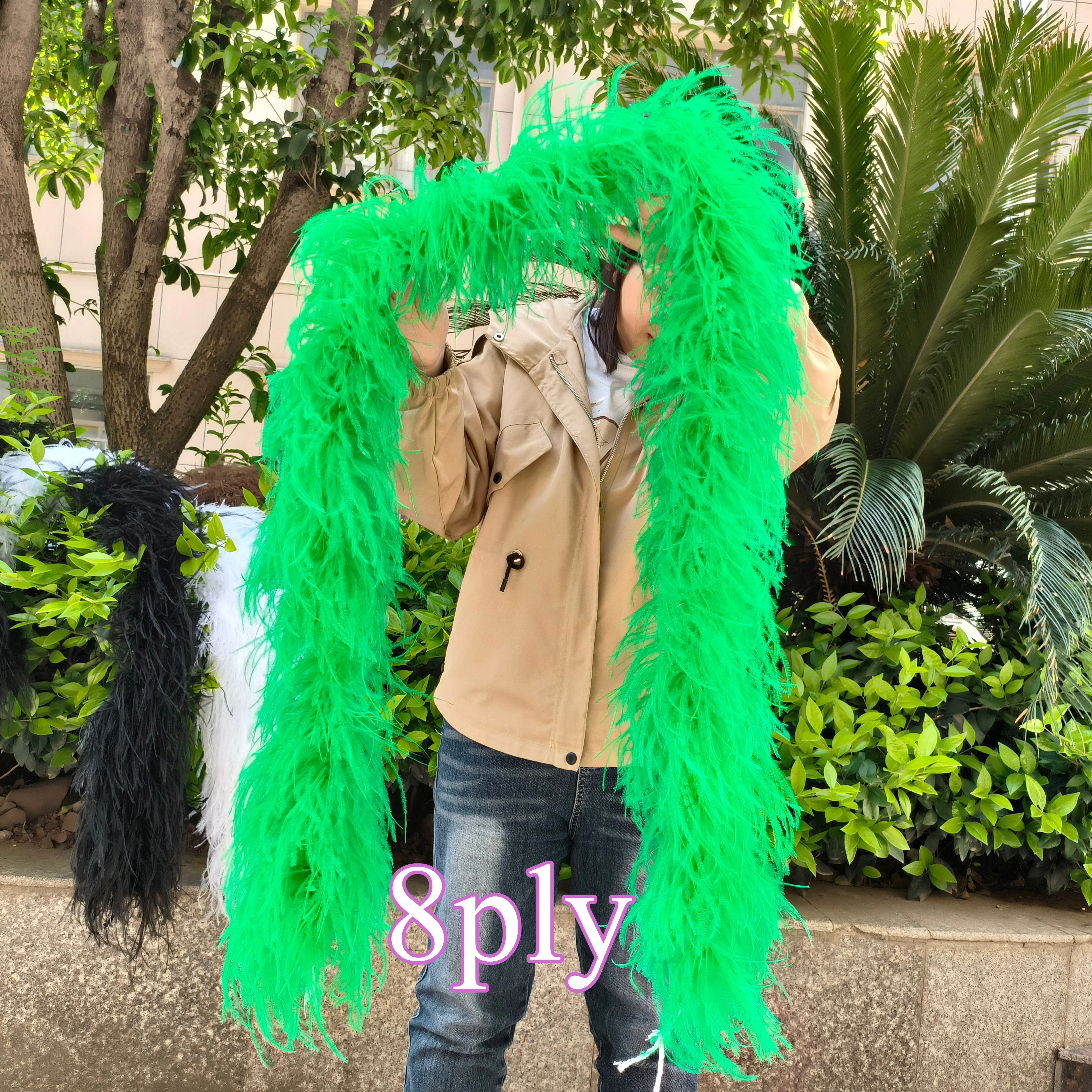 Multicolor Ostrich Feather Boa 2M 8/15/25/30/40 Ply for DIY Ostrich Feather Shawl Scarf Wedding Dress Party Clothing Decoration